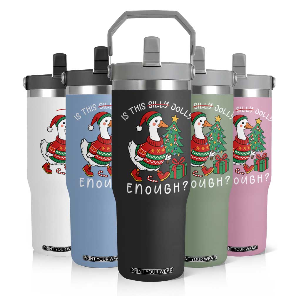 Funny Goose Christmas Flip Straw Tumbler Is This Jolly Enough Cute Xmas Duck TS10 Print Your Wear