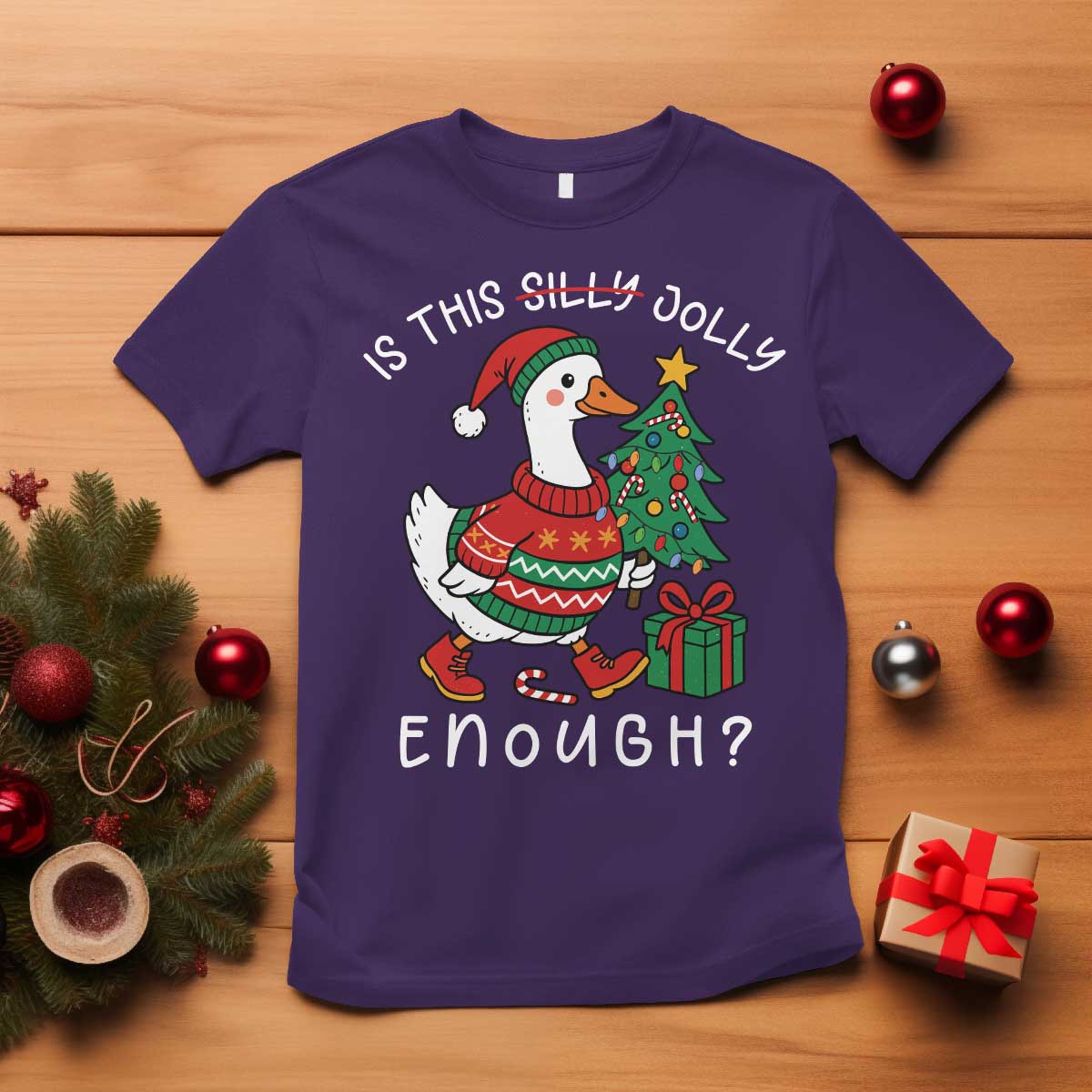 Funny Goose Christmas T Shirt Is This Jolly Enough Cute Xmas Duck TS10 Purple Print Your Wear