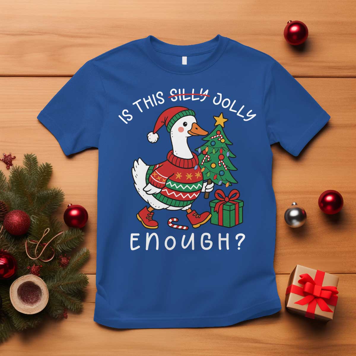 Funny Goose Christmas T Shirt Is This Jolly Enough Cute Xmas Duck TS10 Royal Blue Print Your Wear