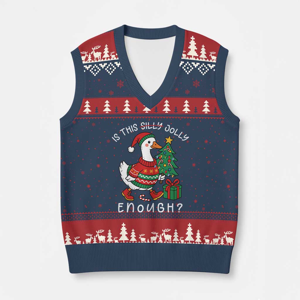 Funny Goose Xmas V-Neck Knit Sweater Vest Is This Jolly Enough Cute Xmas Duck TS10 Navy Red Print Your Wear