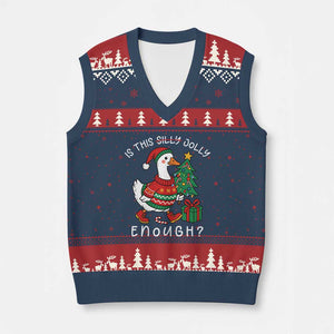 Funny Goose Xmas V-Neck Knit Sweater Vest Is This Jolly Enough Cute Xmas Duck TS10 Navy Red Print Your Wear