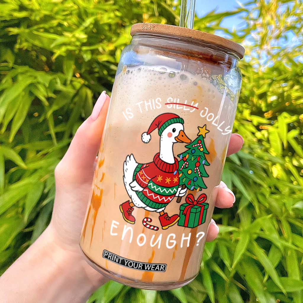 Funny Goose Christmas Glass Can Is This Jolly Enough Cute Xmas Duck TS10 Black Print Your Wear