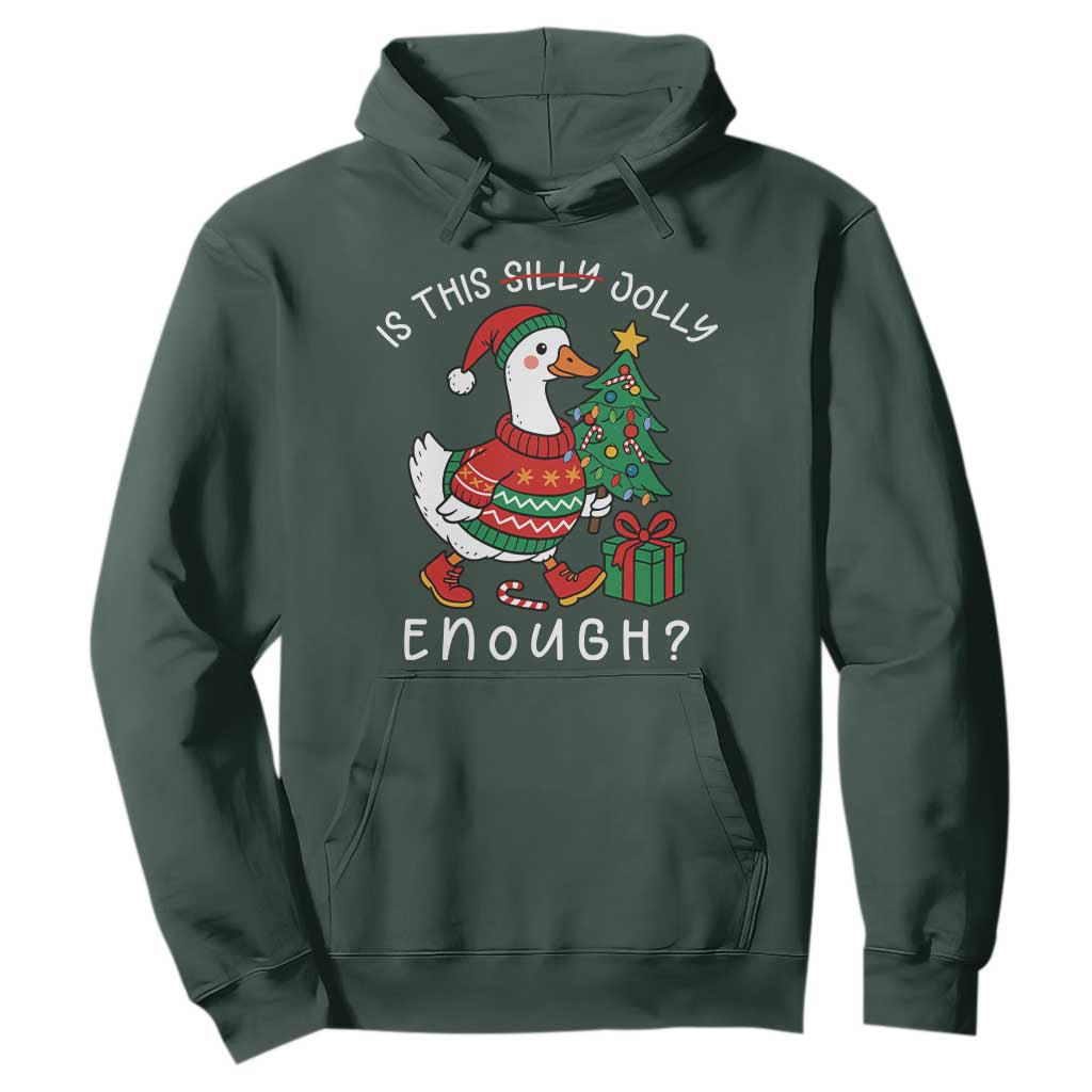 Funny Goose Christmas Hoodie Is This Jolly Enough Cute Xmas Duck TS10 Dark Forest Green Print Your Wear