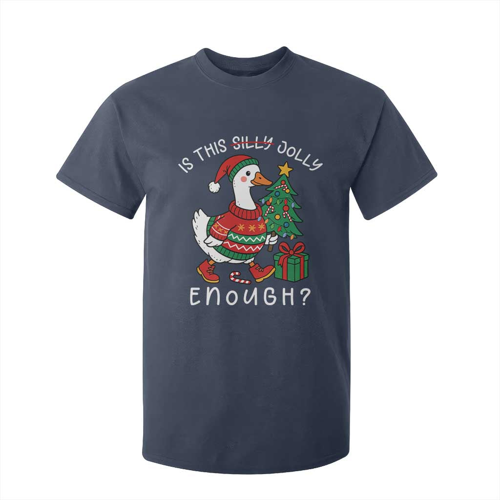 Funny Goose Christmas T Shirt For Kid Is This Jolly Enough Cute Xmas Duck TS10 Navy Print Your Wear