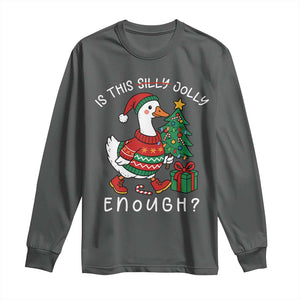 Funny Goose Christmas Long Sleeve Shirt Is This Jolly Enough Cute Xmas Duck TS10 Dark Heather Print Your Wear