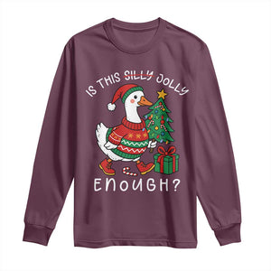 Funny Goose Christmas Long Sleeve Shirt Is This Jolly Enough Cute Xmas Duck TS10 Maroon Print Your Wear