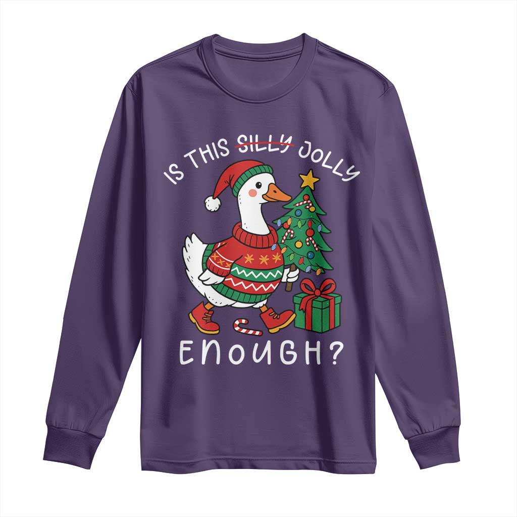 Funny Goose Christmas Long Sleeve Shirt Is This Jolly Enough Cute Xmas Duck TS10 Purple Print Your Wear