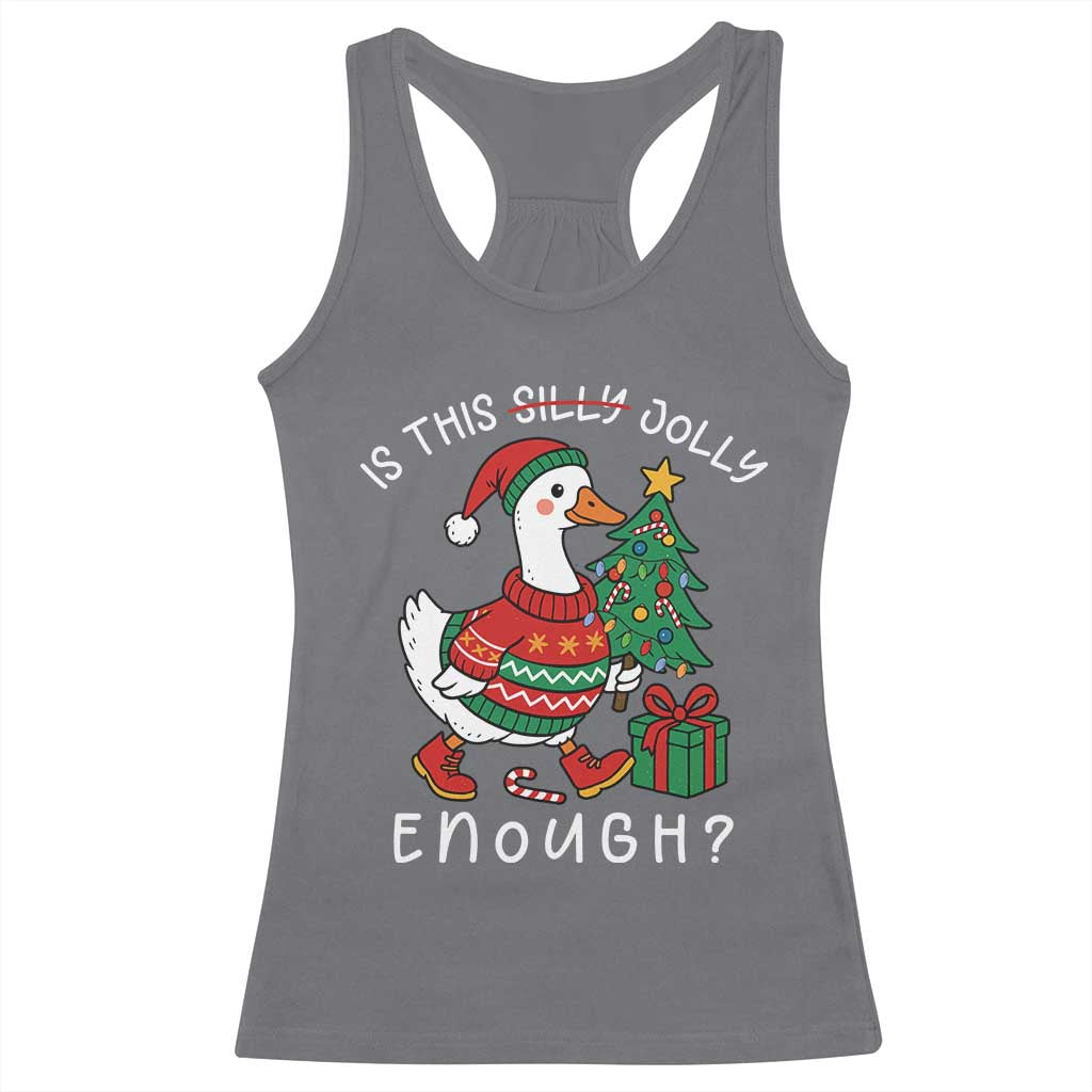 Funny Goose Christmas Racerback Tank Top Is This Jolly Enough Cute Xmas Duck TS10 Charcoal Print Your Wear