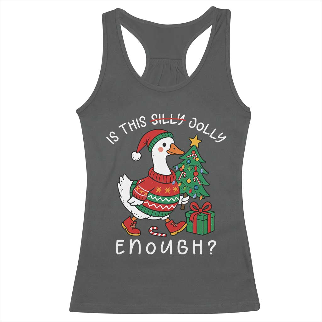 Funny Goose Christmas Racerback Tank Top Is This Jolly Enough Cute Xmas Duck TS10 Dark Heather Print Your Wear
