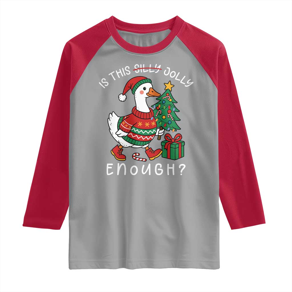 Funny Goose Christmas Raglan Shirt Is This Jolly Enough Cute Xmas Duck TS10 Sport Gray Red Print Your Wear