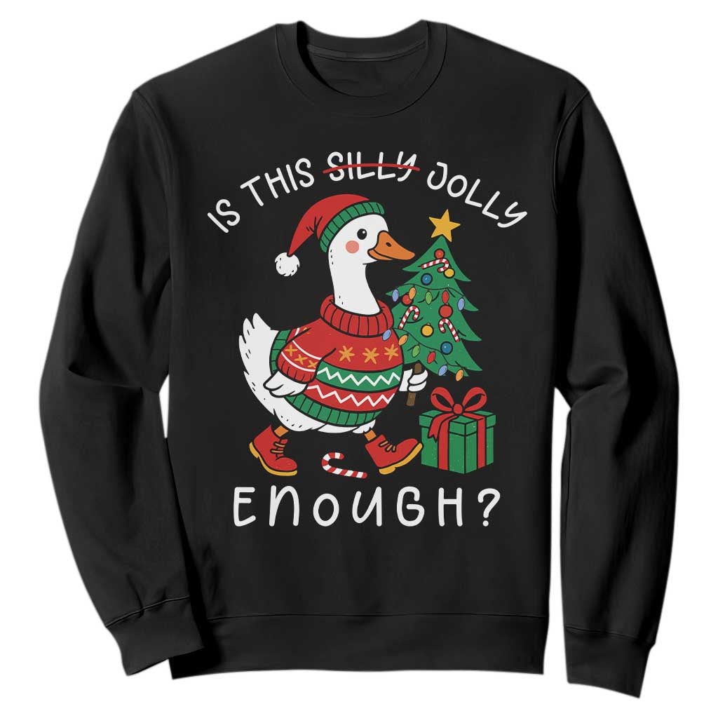 Funny Goose Christmas Sweatshirt Is This Jolly Enough Cute Xmas Duck TS10 Black Print Your Wear