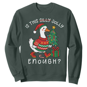 Funny Goose Christmas Sweatshirt Is This Jolly Enough Cute Xmas Duck TS10 Dark Forest Green Print Your Wear