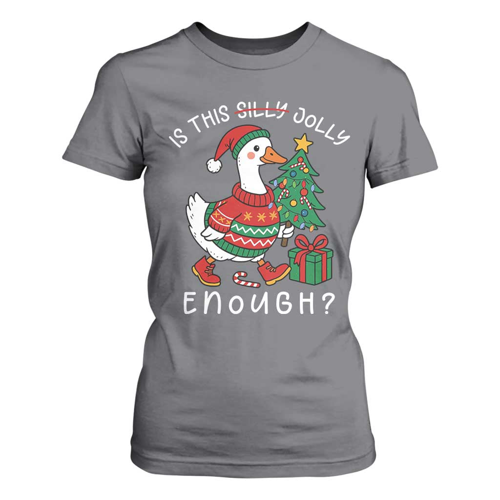Funny Goose Christmas T Shirt For Women Is This Jolly Enough Cute Xmas Duck TS10 Charcoal Print Your Wear