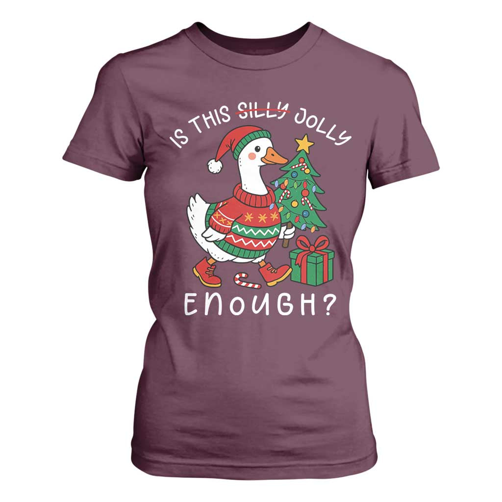 Funny Goose Christmas T Shirt For Women Is This Jolly Enough Cute Xmas Duck TS10 Maroon Print Your Wear