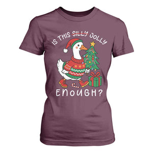 Funny Goose Christmas T Shirt For Women Is This Jolly Enough Cute Xmas Duck TS10 Maroon Print Your Wear