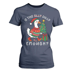 Funny Goose Christmas T Shirt For Women Is This Jolly Enough Cute Xmas Duck TS10 Navy Print Your Wear