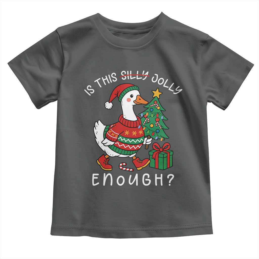 Funny Goose Christmas Toddler T Shirt Is This Jolly Enough Cute Xmas Duck TS10 Dark Heather Print Your Wear