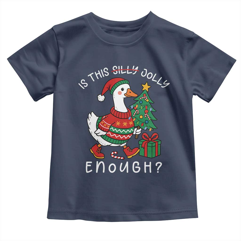 Funny Goose Christmas Toddler T Shirt Is This Jolly Enough Cute Xmas Duck TS10 Navy Print Your Wear