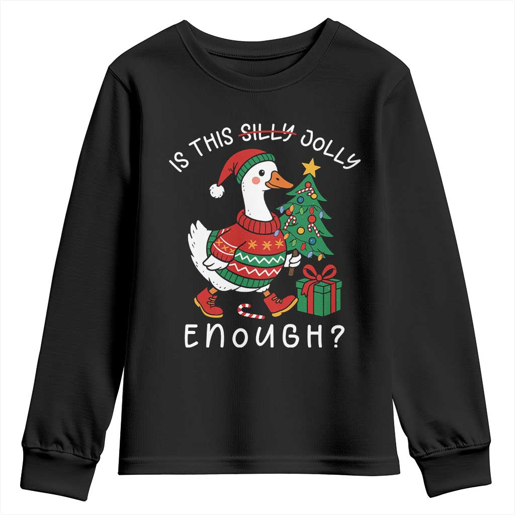 Funny Goose Christmas Youth Sweatshirt Is This Jolly Enough Cute Xmas Duck TS10 Black Print Your Wear