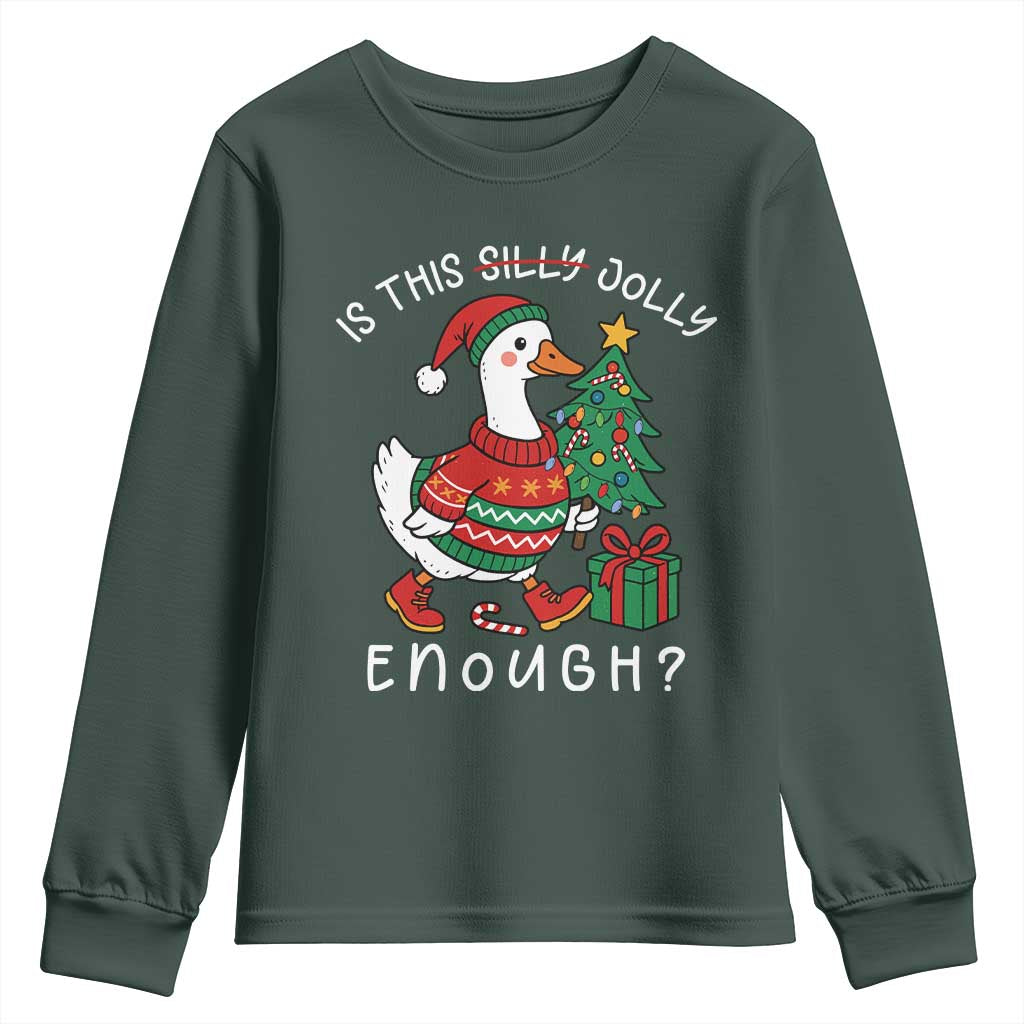 Funny Goose Christmas Youth Sweatshirt Is This Jolly Enough Cute Xmas Duck TS10 Dark Forest Green Print Your Wear