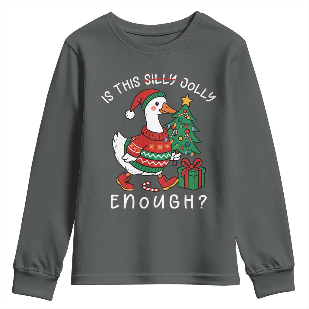 Funny Goose Christmas Youth Sweatshirt Is This Jolly Enough Cute Xmas Duck TS10 Dark Heather Print Your Wear