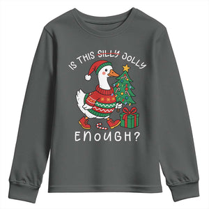 Funny Goose Christmas Youth Sweatshirt Is This Jolly Enough Cute Xmas Duck TS10 Dark Heather Print Your Wear