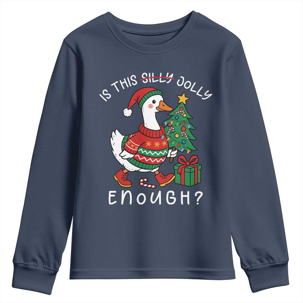 Funny Goose Christmas Youth Sweatshirt Is This Jolly Enough Cute Xmas Duck TS10 Navy Print Your Wear