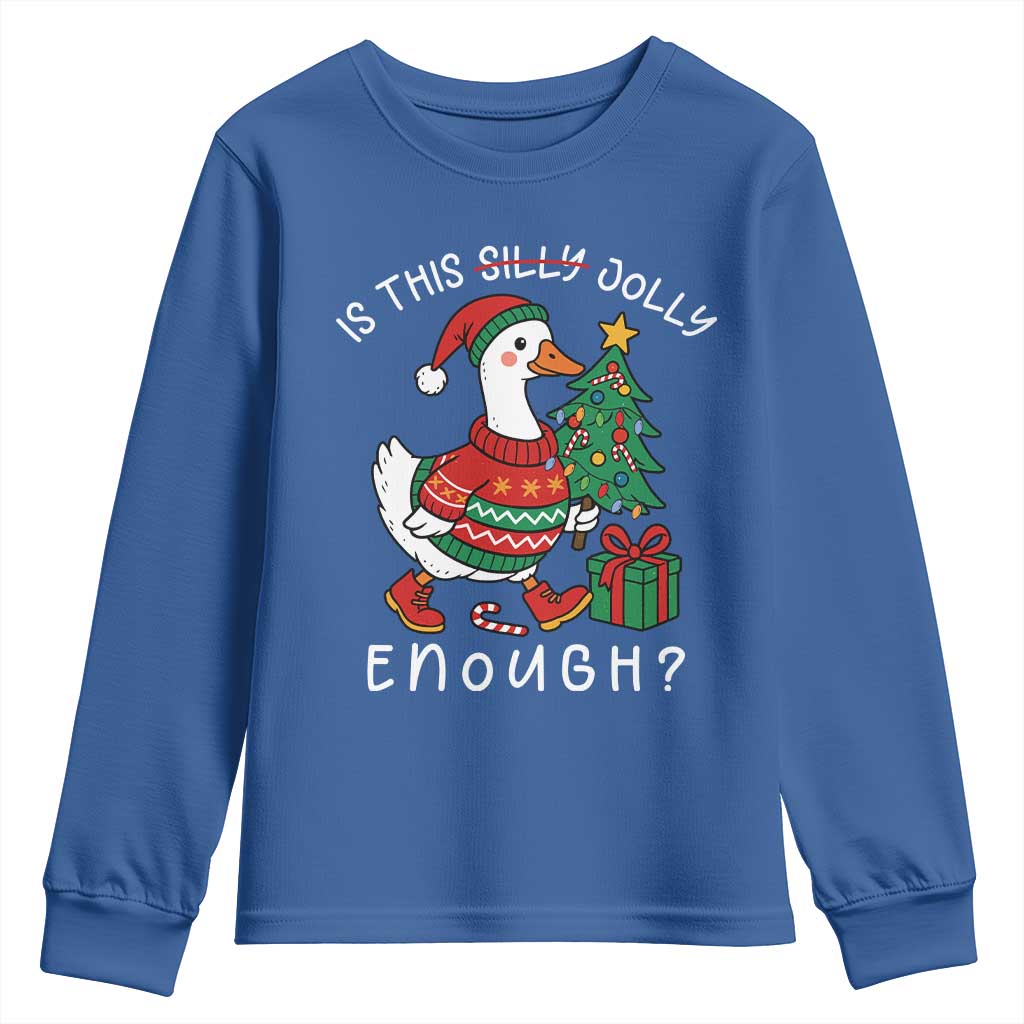 Funny Goose Christmas Youth Sweatshirt Is This Jolly Enough Cute Xmas Duck TS10 Royal Blue Print Your Wear