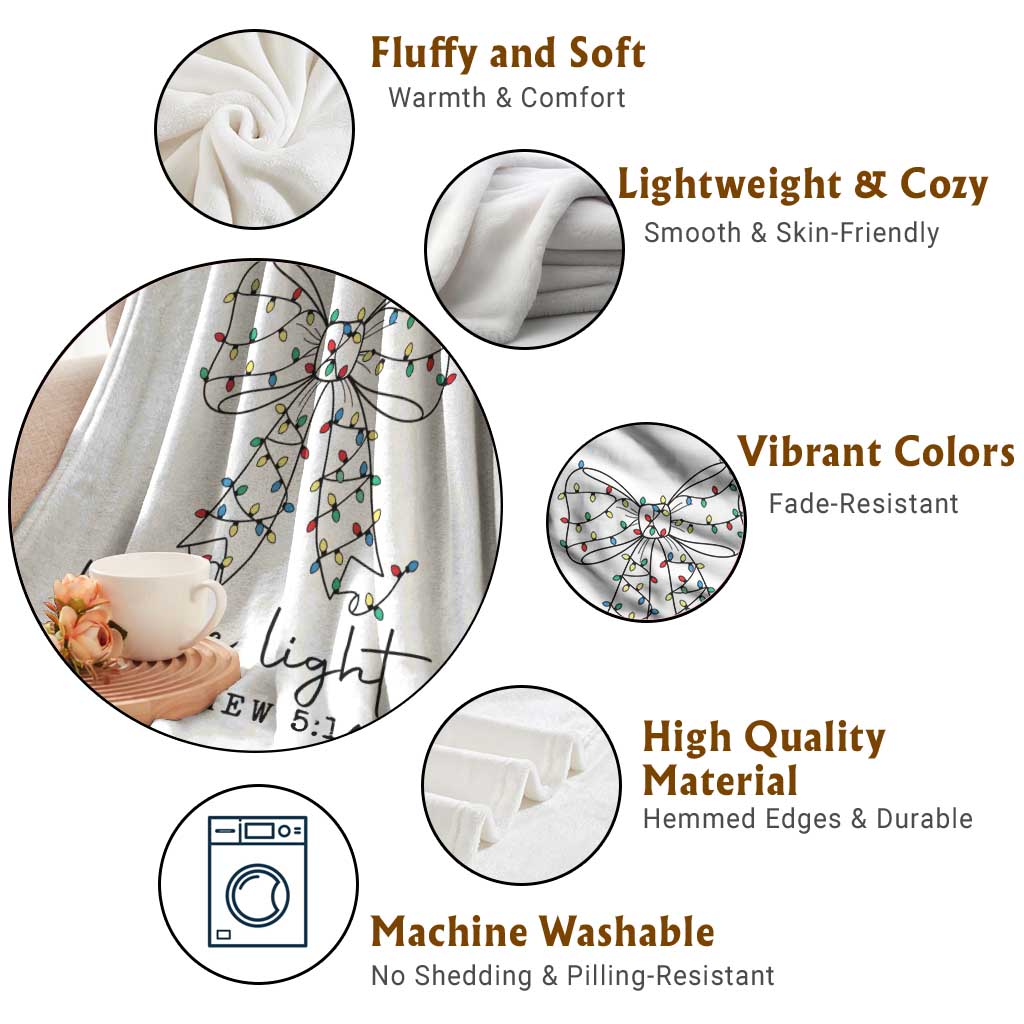 Be The Light Christmas Coquette Bow Throw Blanket Christian Religious Bible Verse TS10 Print Your Wear