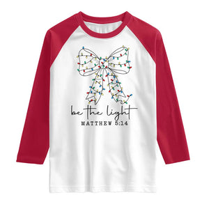 Be The Light Christmas Coquette Bow Raglan Shirt Christian Religious Bible Verse TS10 White Red Print Your Wear