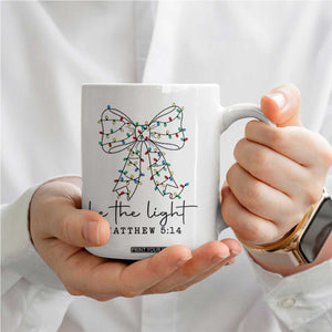 Be The Light Christmas Coquette Bow Coffee Mug Christian Religious Bible Verse TS10 Print Your Wear