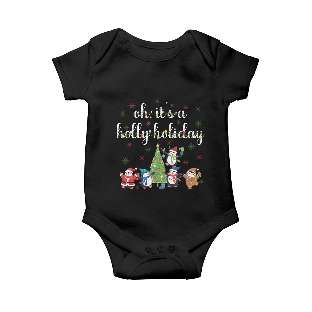 Penguins Christmas Baby Onesie Oh Its A Jolly Holiday Xmas Light TS10 Black Print Your Wear