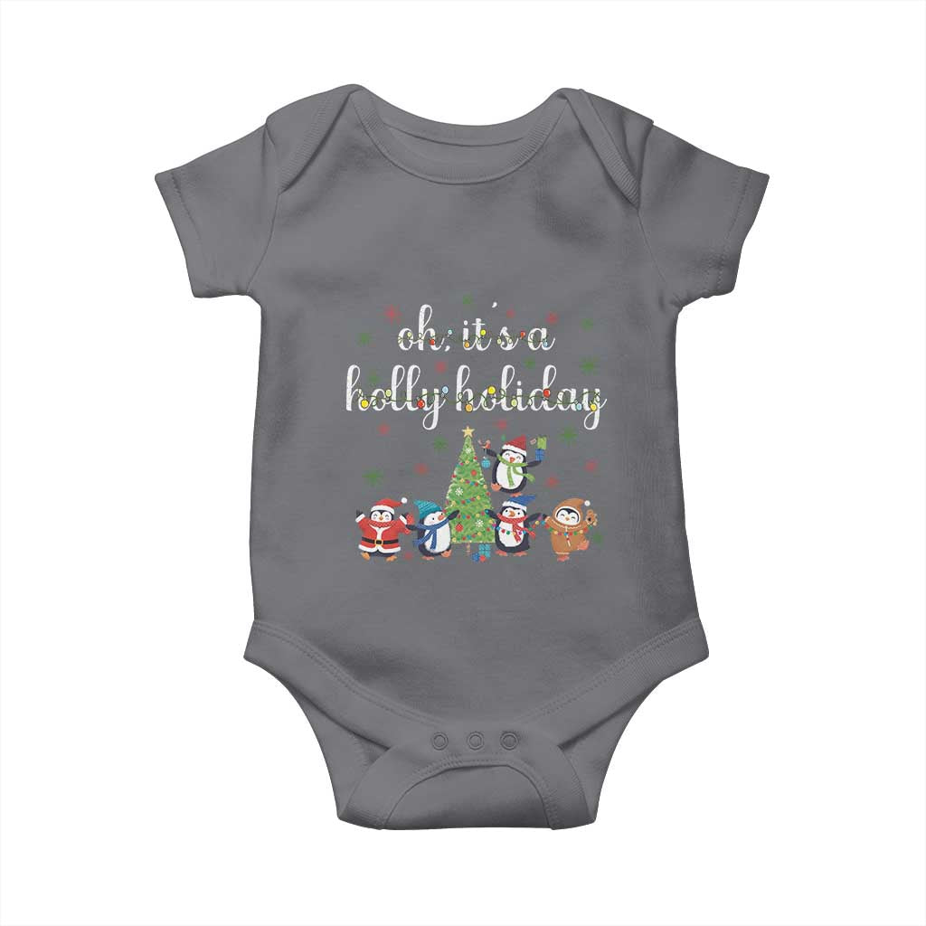 Penguins Christmas Baby Onesie Oh Its A Jolly Holiday Xmas Light TS10 Charcoal Print Your Wear