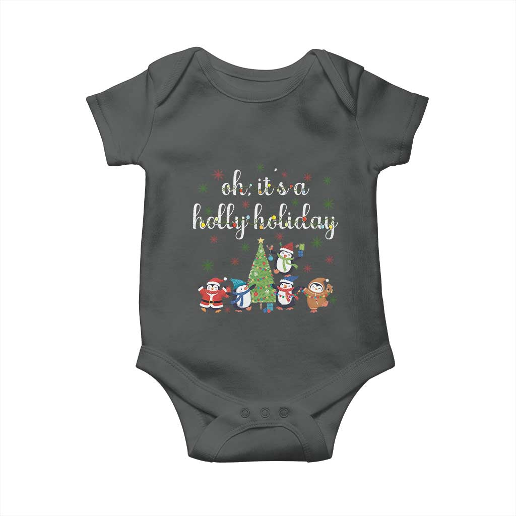 Penguins Christmas Baby Onesie Oh Its A Jolly Holiday Xmas Light TS10 Dark Heather Print Your Wear