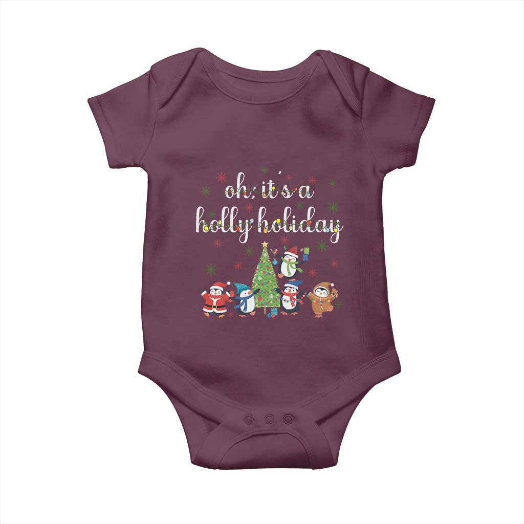 Penguins Christmas Baby Onesie Oh Its A Jolly Holiday Xmas Light TS10 Maroon Print Your Wear