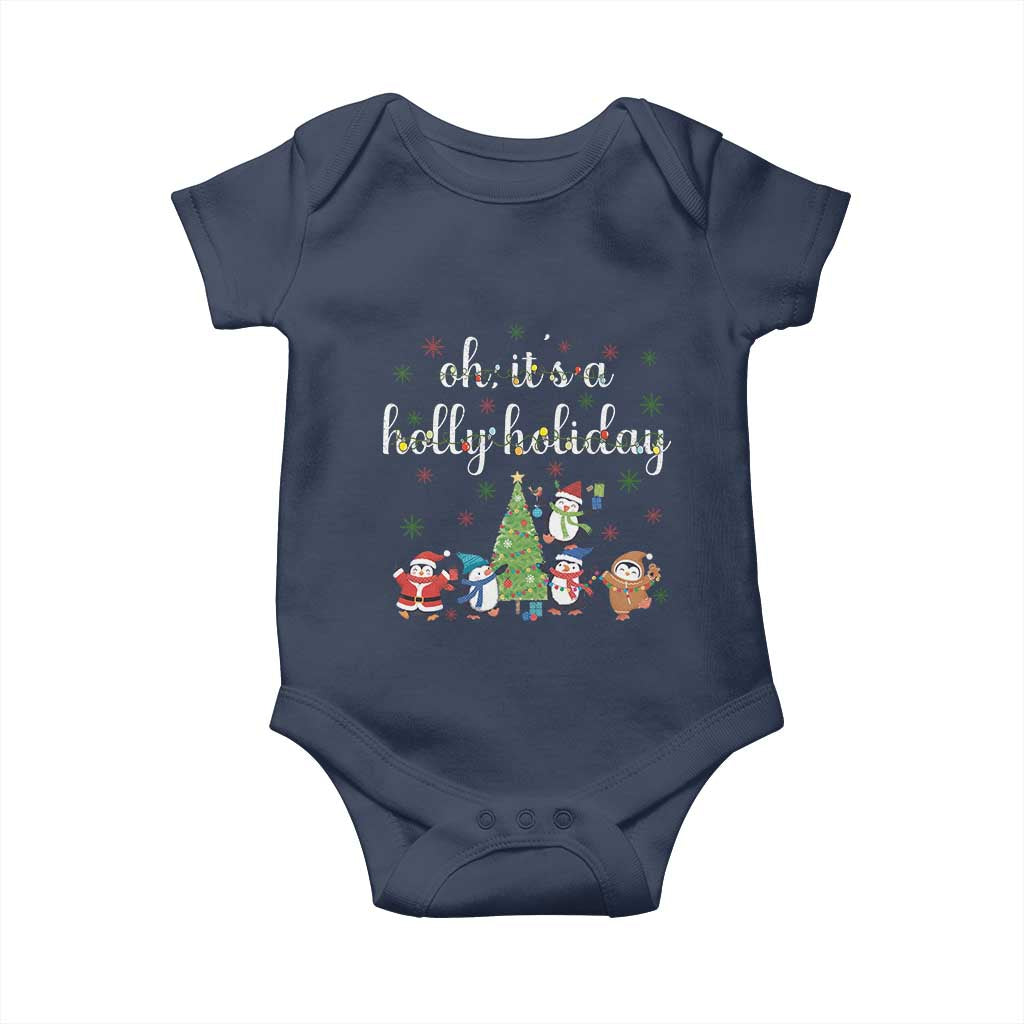 Penguins Christmas Baby Onesie Oh Its A Jolly Holiday Xmas Light TS10 Navy Print Your Wear