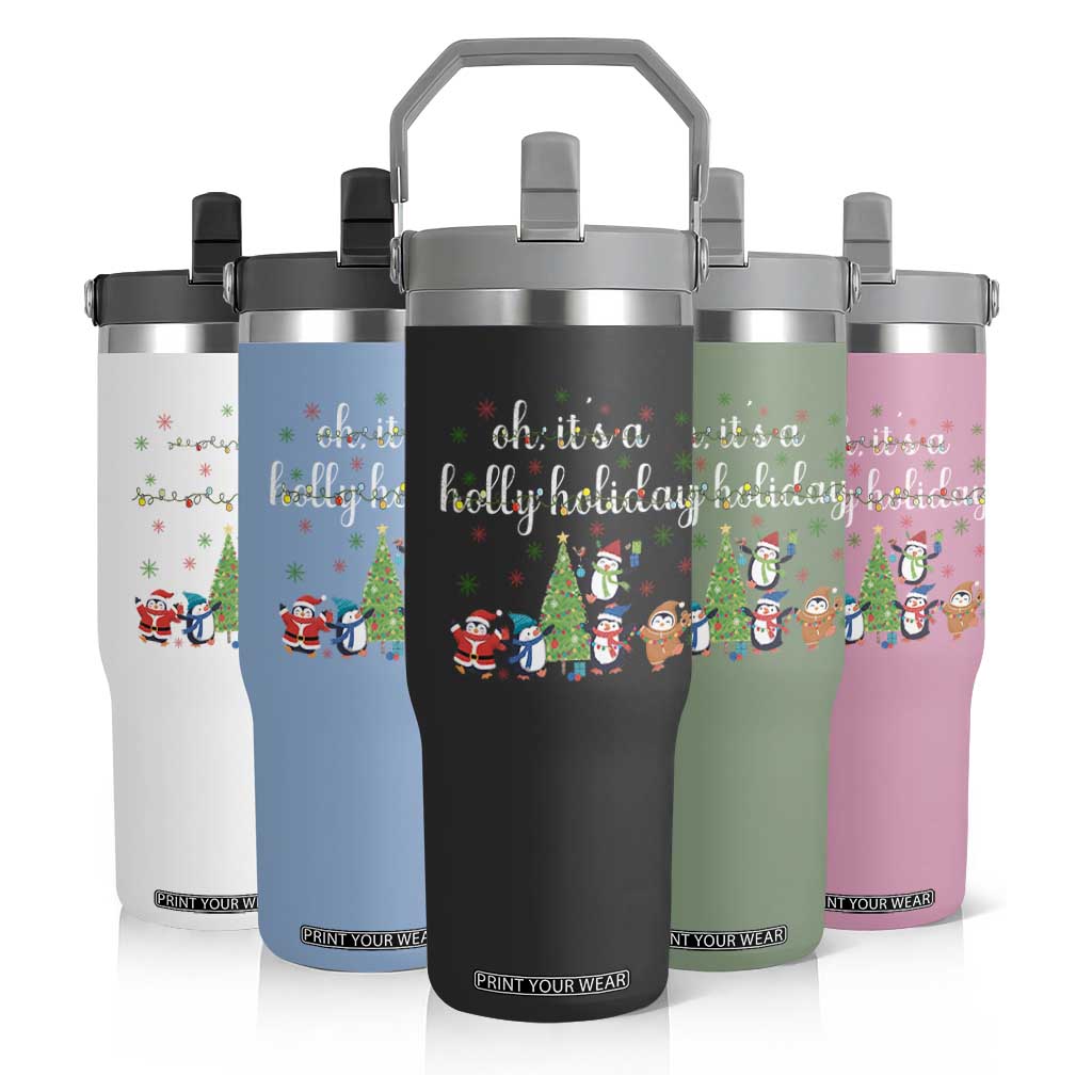 Penguins Christmas Flip Straw Tumbler Oh Its A Jolly Holiday Xmas Light TS10 Print Your Wear