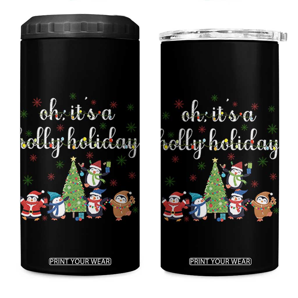Penguins Christmas 4 in 1 Can Cooler Tumbler Oh Its A Jolly Holiday Xmas Light TS10 One Size: 16 oz Black Print Your Wear