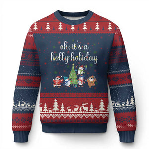 Penguins Xmas Ugly Christmas Sweater Oh Its A Jolly Holiday Xmas Light TS10 Navy Red Print Your Wear