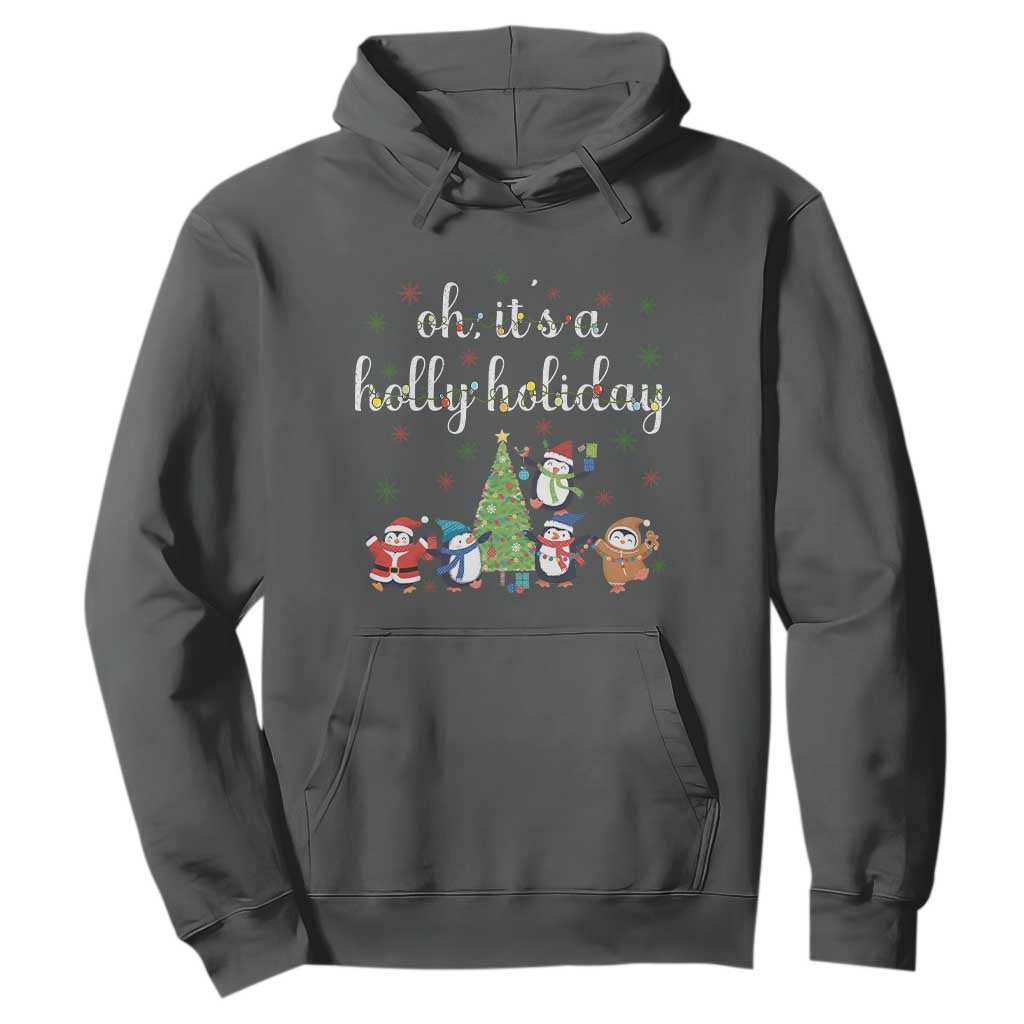 Penguins Christmas Hoodie Oh Its A Jolly Holiday Xmas Light TS10 Dark Heather Print Your Wear