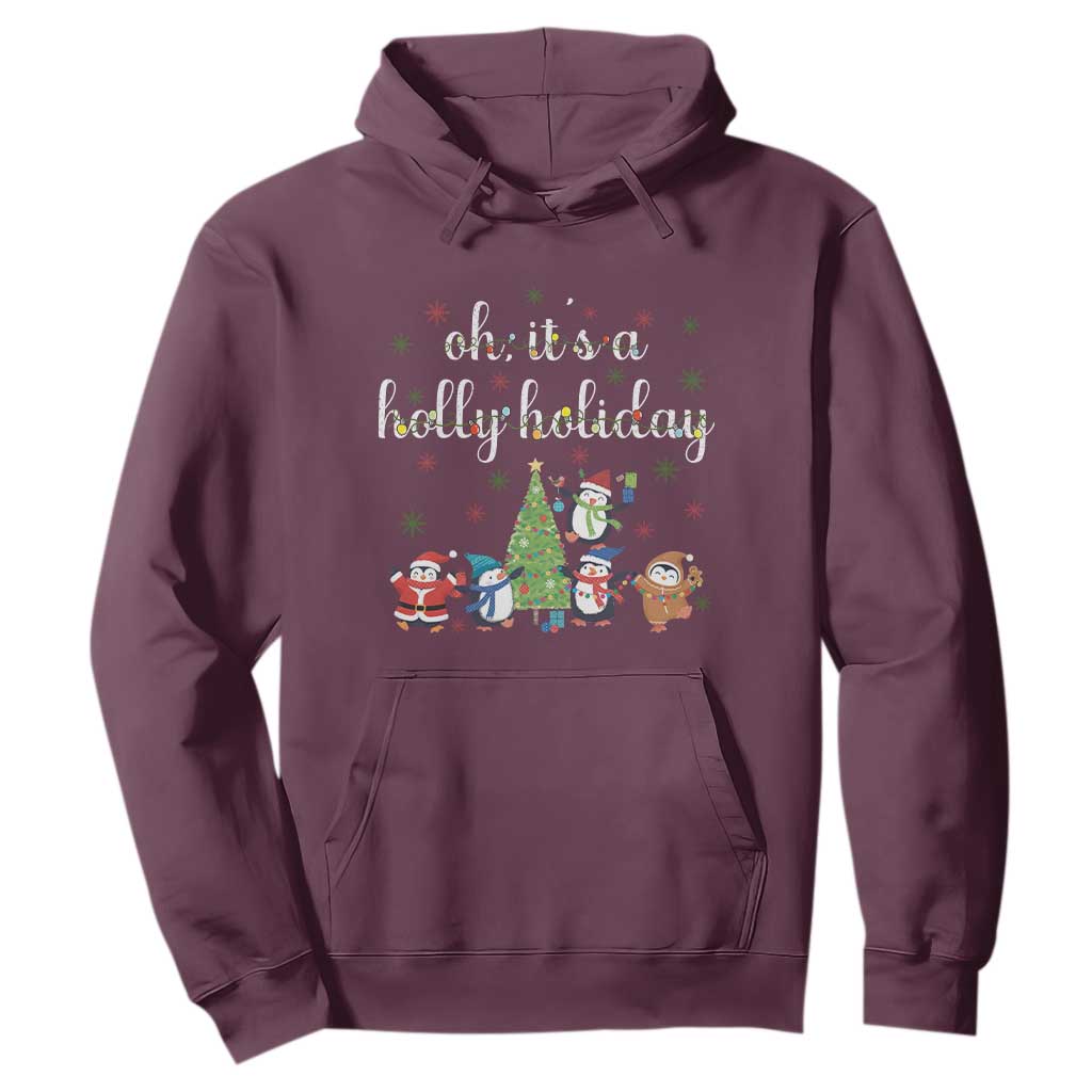 Penguins Christmas Hoodie Oh Its A Jolly Holiday Xmas Light TS10 Maroon Print Your Wear