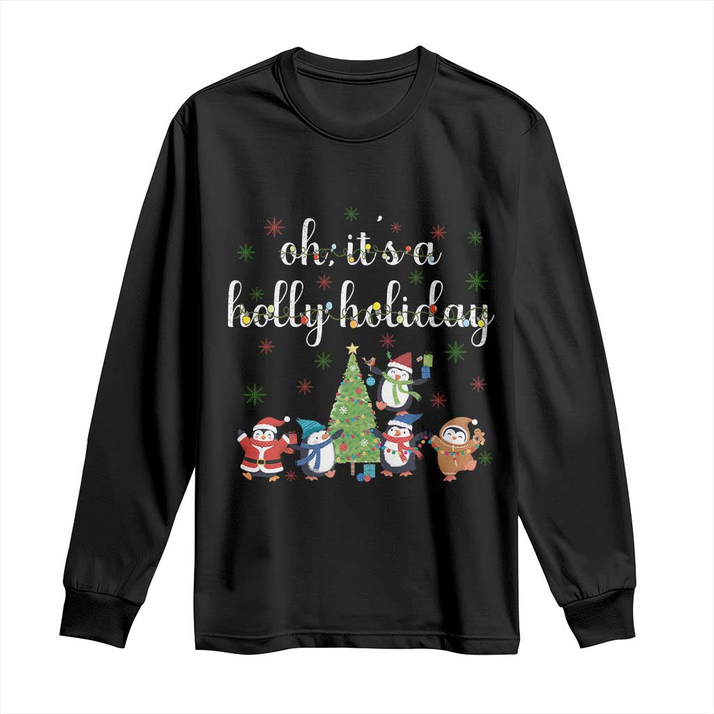 Penguins Christmas Long Sleeve Shirt Oh Its A Jolly Holiday Xmas Light TS10 Black Print Your Wear