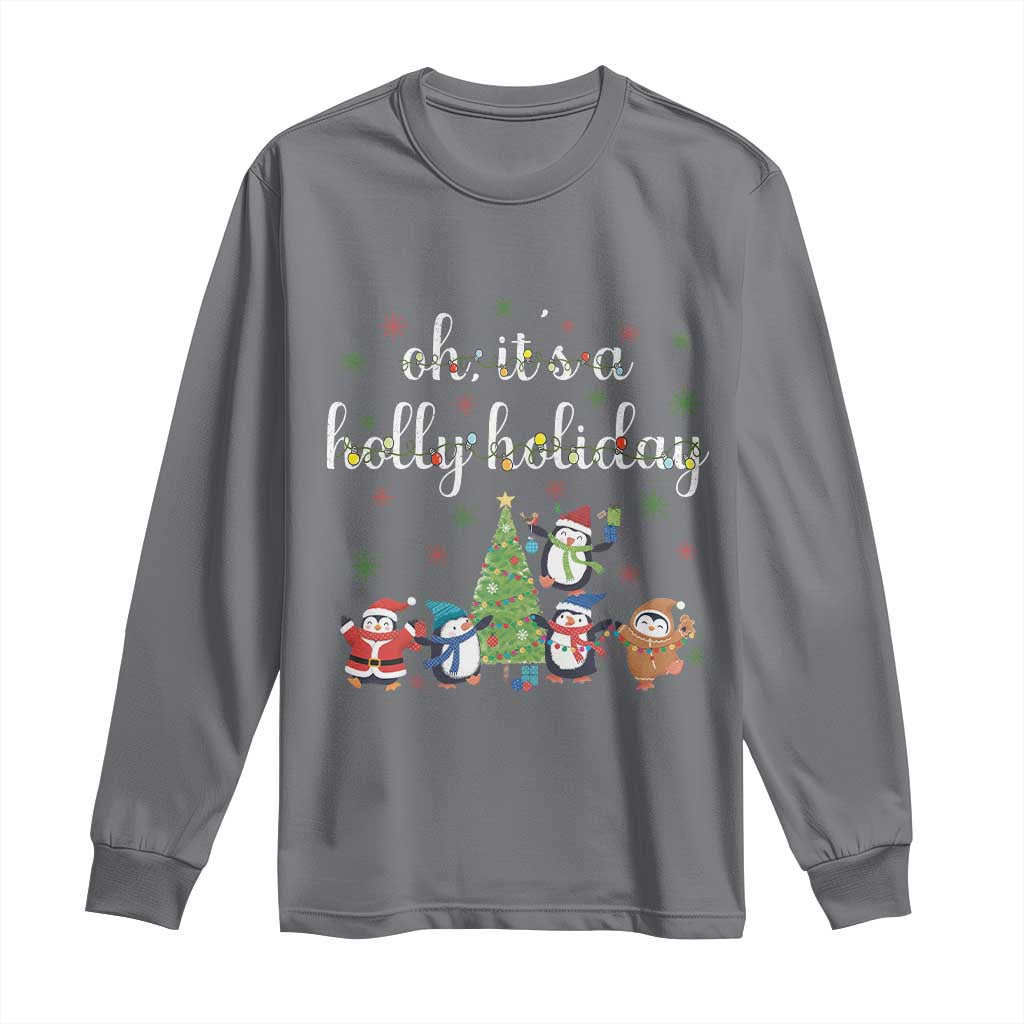 Penguins Christmas Long Sleeve Shirt Oh Its A Jolly Holiday Xmas Light TS10 Charcoal Print Your Wear