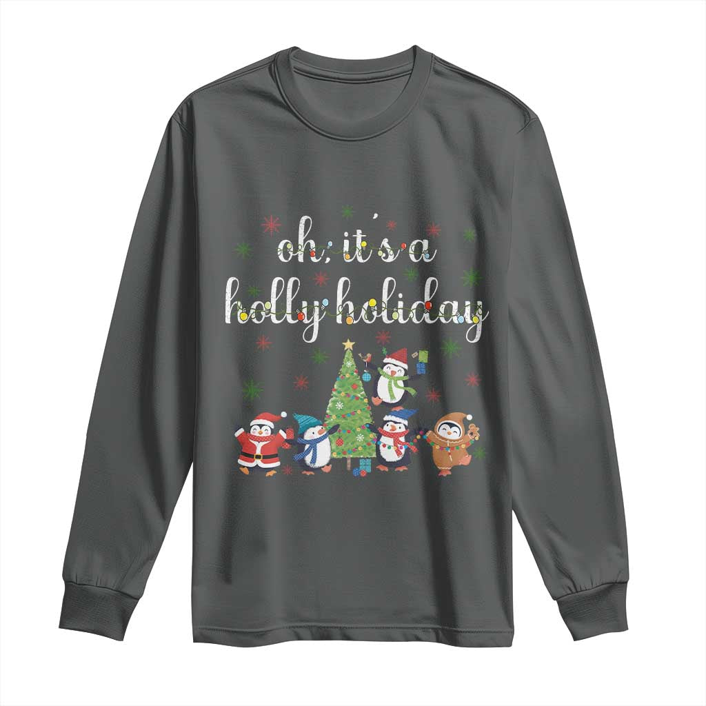 Penguins Christmas Long Sleeve Shirt Oh Its A Jolly Holiday Xmas Light TS10 Dark Heather Print Your Wear
