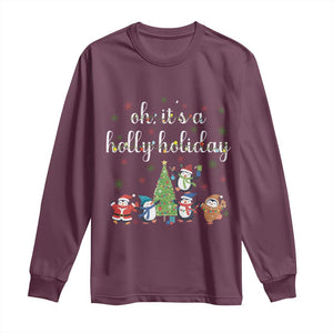 Penguins Christmas Long Sleeve Shirt Oh Its A Jolly Holiday Xmas Light TS10 Maroon Print Your Wear