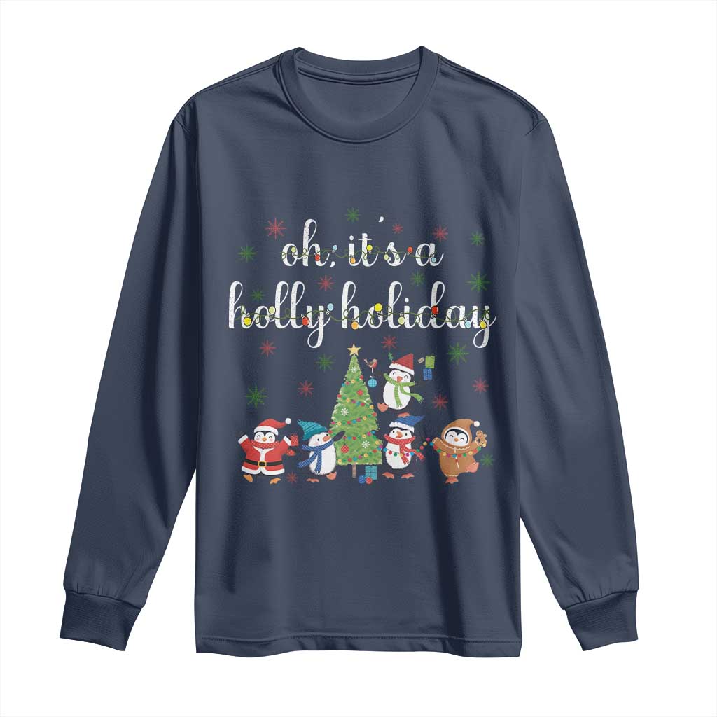 Penguins Christmas Long Sleeve Shirt Oh Its A Jolly Holiday Xmas Light TS10 Navy Print Your Wear