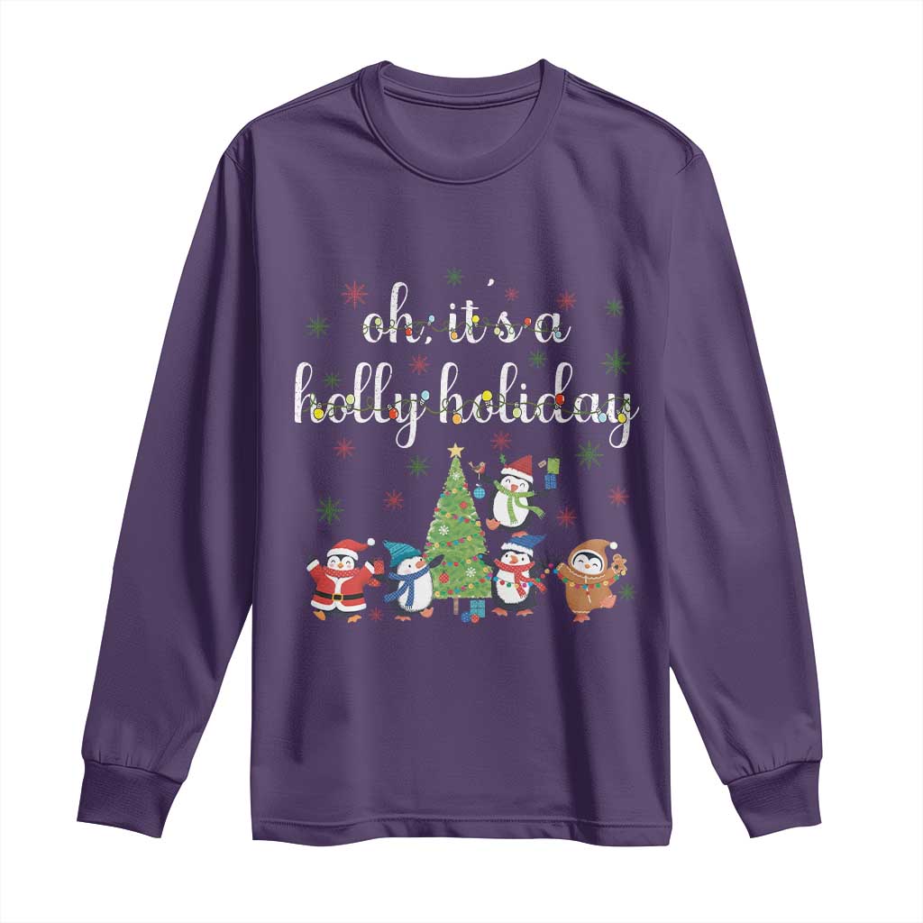 Penguins Christmas Long Sleeve Shirt Oh Its A Jolly Holiday Xmas Light TS10 Purple Print Your Wear