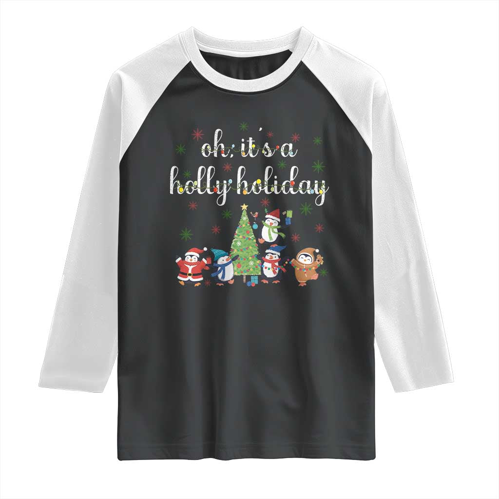 Penguins Christmas Raglan Shirt Oh Its A Jolly Holiday Xmas Light TS10 Black White Print Your Wear