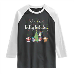 Penguins Christmas Raglan Shirt Oh Its A Jolly Holiday Xmas Light TS10 Black White Print Your Wear