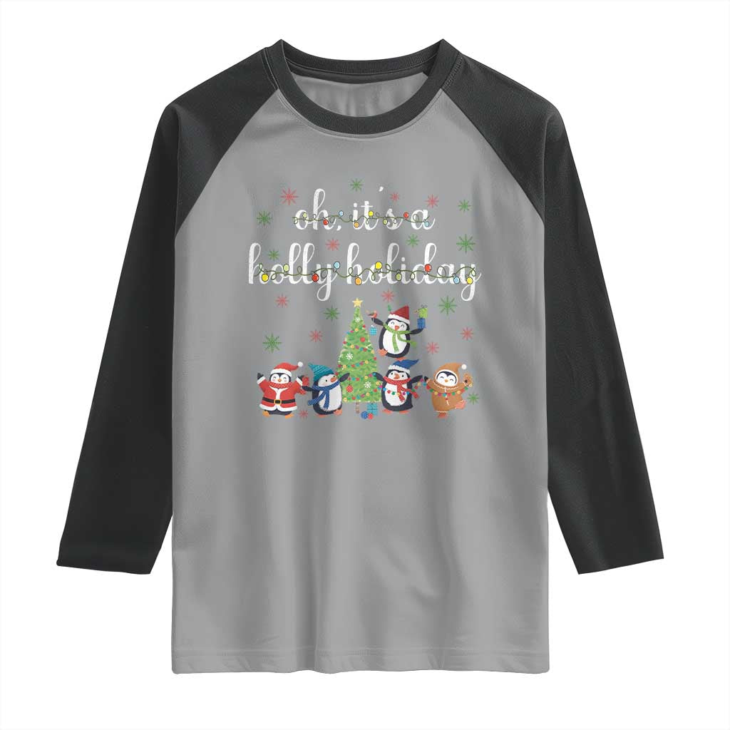 Penguins Christmas Raglan Shirt Oh Its A Jolly Holiday Xmas Light TS10 Sport Gray Black Print Your Wear